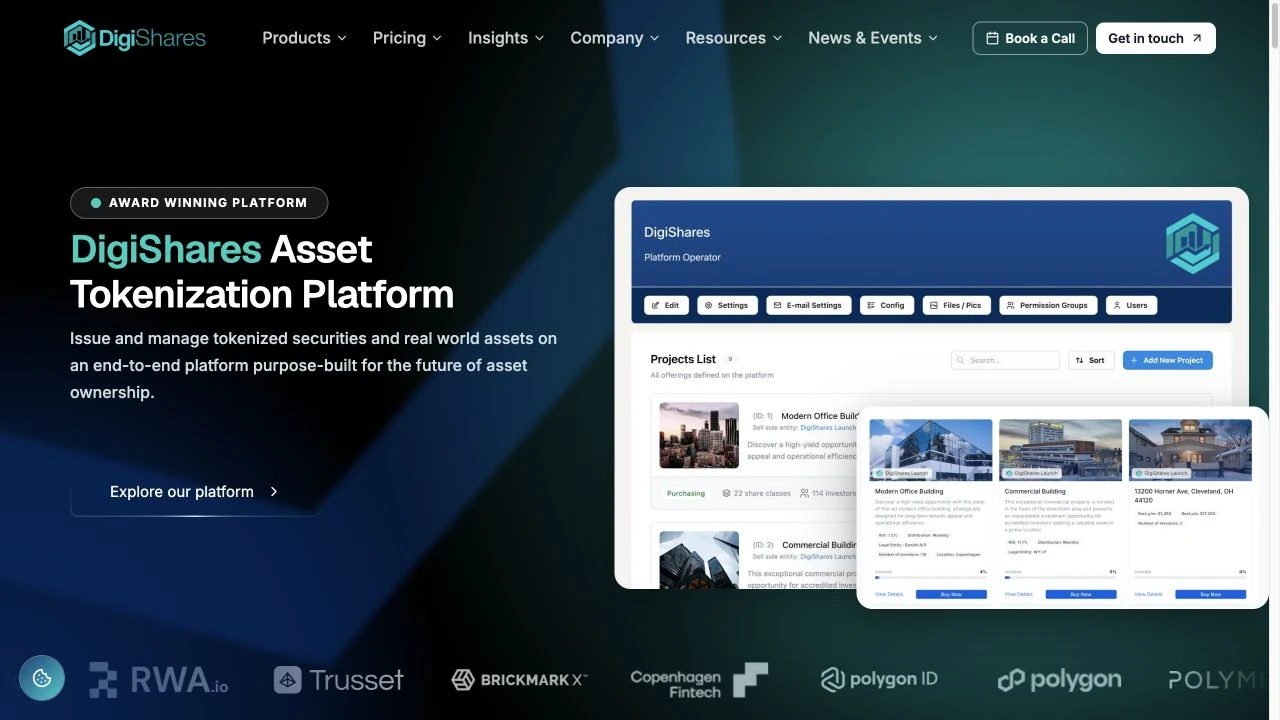 DigiShares – az élő weboldal főoldala