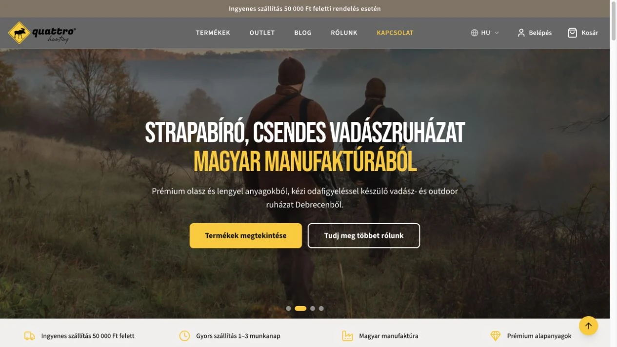 Quattro Hunting – az élő weboldal főoldala