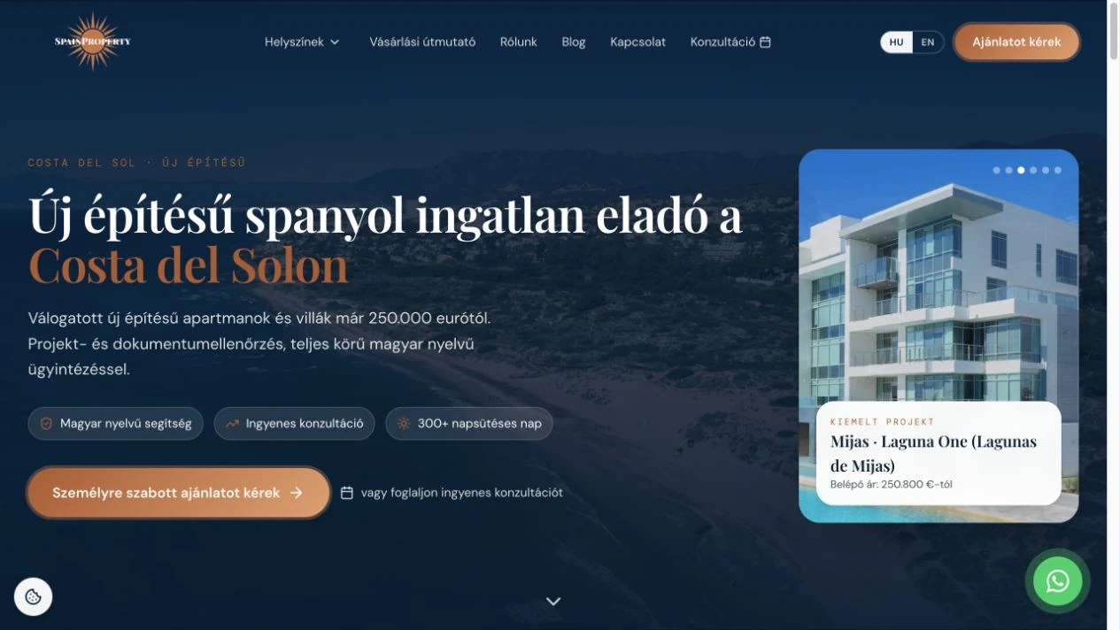 SpainProperty – az élő weboldal főoldala